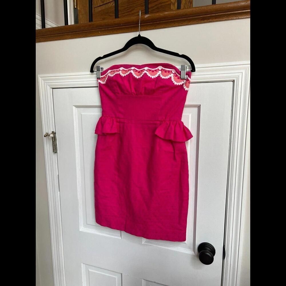Lilly Pulitzer Pink Maybell‎ Dress Strapless Embroidered Size 0